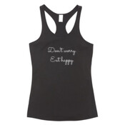 'Don't worry. Eat happy.'  Women's T-Back Singlet.